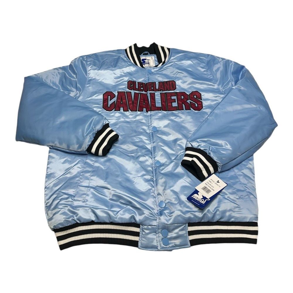 Starter Cleveland Cavaliers Faux Satin Jacket Men's Size L Blue Cavs NBA Bomber‎